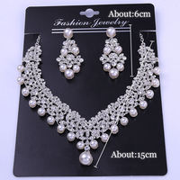 Korea kotak mutiara kecil kristal bunga pengantin kontes Mahkota Kalung Anting Set Headpiece putih paduan tiara aksesoris rambut