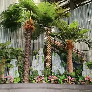 Plantas artificiais falsificadas de plástico e vegetação decorativa grande palmeira folhas de coqueiro plantadas ao ar livre para venda