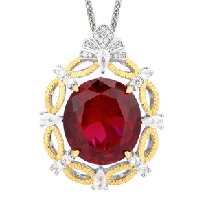 Collier pendentif vintage en cuivre plaqué or, design filigrané, avec zircon cubique rouge 18*20mm, idéal pour un anniversaire - Product Image 1