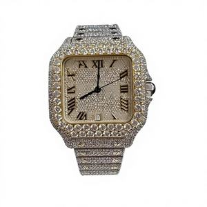 High Quality Luxury Square Stainless Steel Moissanite <b>Watch</b> with Glass Dial Hip Hop <b>Iced</b> <b>Out</b> Style for Gift - Product Image 1