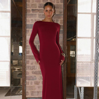 Damen Bootshals-Langarm-Maxikleid aus Polyester-Jersey für Herbst und Winter, Maßanfertigung OEM ODM