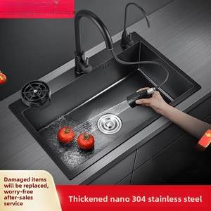 Lavello da <span class=keywords><strong>Cucina</strong></span> Minimalista in Acciaio Inox 304 Rinforzato con Rivestimento Nano Diamantato Nero, Design a Vasca Singola Grande per Casa Moderna/Ristorante - Product Image 5