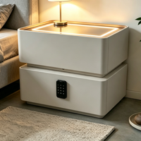 Table de Chevet Intelligente à Surface Courbe Lisse avec Lumière Ambiante LED, Tiroir à Verrou Électronique et Rangement – Meuble Direct Usine