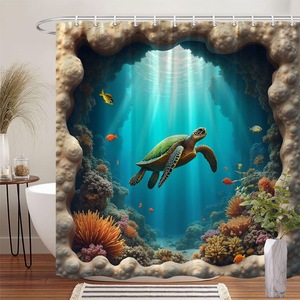 Juego de Cortinas de Ducha de Poliéster con Estampado Personalizado de Tortuga, Cortina de Baño Impermeable de Alta Calidad con 12 Ganchos, Proveedor OEM ODM - Product Image 6