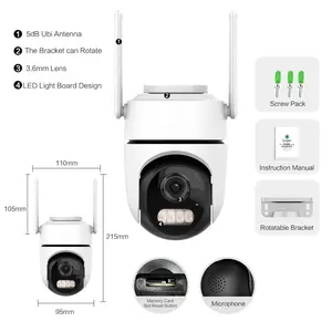 كاميرا مراقبة شبكية ICSEE بتقنية PTZ بدقة 2 ميجابكسل، لاسلكية، واي فاي، عالية الدقة، دوران بانورامي 360 درجة، مقاومة للماء IP66، كشف الحركة، رؤية ليلية - Product Image 4