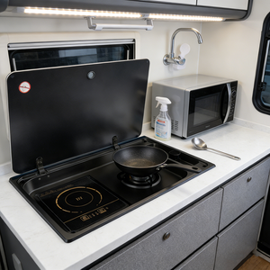 เตาแก๊สและเตาแม่เหล็กไฟฟ้าในตัวเคลือบนาโนสีดำ JDA Wholesale สำหรับรถบ้าน เรือ และครัวรถมอเตอร์โฮม - Product Image 4