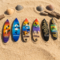 Aimant créatif en bois en forme de planche de surf, mini décoration, palmier côtier, dauphin, ornement de bureau, souvenir, cadeau, fait main à Bali