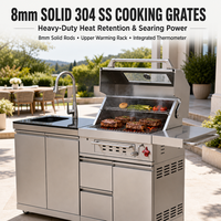Cuisine extérieure modulaire en acier inoxydable, îlot barbecue au charbon de bois avec évier, armoire de rangement, plan de travail en marbre, grille de barbecue de 8 mm