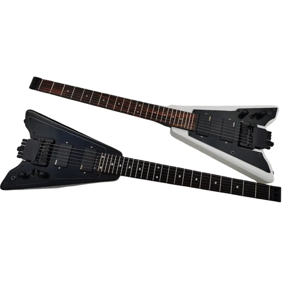 Diskon gitar listrik 6 senar Headless Body hitam/putih pabrikan dengan Fingerboard Rosewood, gitar Headless