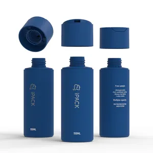 Emballage de gel douche rond personnalisé en HDPE doux au toucher bleu 150ml Bouteille à bouchon à disque en plastique pour shampooing lotion à presser