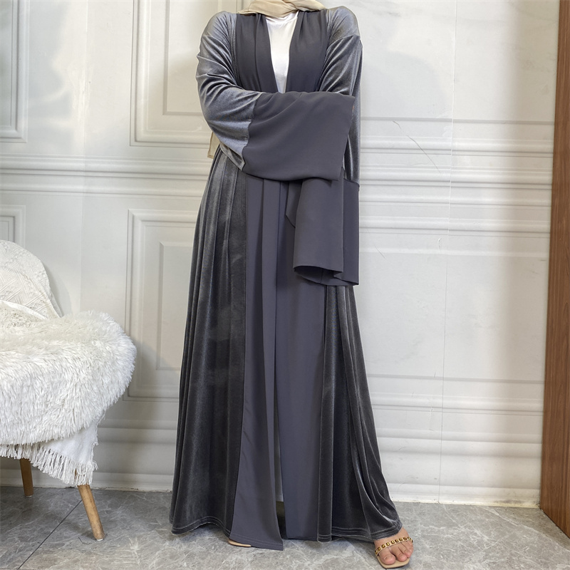 1951#  Winter Design Solid Color Fashion Simplicity Open Latest Abaya - CHAOMENG MUSLIM SHOP