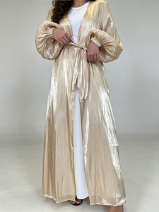 RO9190 Elegante Islamische Kleidung, Offene Abaya mit Laternenärmeln, Langen Ärmeln und Bindegürtel, Bescheidene Damen-Ramadan-Eid-Maxi-Strickjacke - Product Image 5