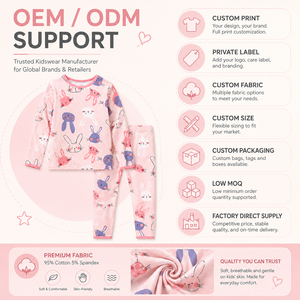 Conjunto de <span class=keywords><strong>Pijama</strong></span> Infantil con Estampado de Conejitos, Algodón y Elastano, Ropa de Dormir para Niñas, Manga Larga, Suave y Transpirable, Personalizable con Marca Privada OEM - Product Image 3