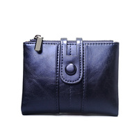 Dompet Wanita Rfid Kecil, Dompet Kulit Lipat Dua, Dompet Koin Vintage dengan Ritsleting dan Kancing