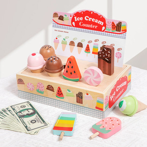 Juguete de rol para niños, simulación de heladería, juego de simulación de postres de madera, juguete educativo de cocina de madera para niños - Product Image 1