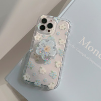Coque de téléphone PC transparente avec motif floral et support magnétique pour iPhone 16 Pro Max 15 14 13 12 11, étanche et antichoc, mignonne pour femme