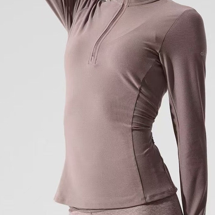 Womens High Neck Long Sleeve Half Zip Slim Fit Athletic Top-Nylon Summer/Spring Seasons Multiple Colors for Yoga Fitness