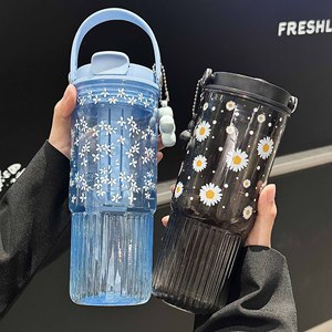 Decani Floral Plastic Water Cup 1000Ml Bpa Free Portable Travel Cup For Women With Straw And Handle - Product Image 3