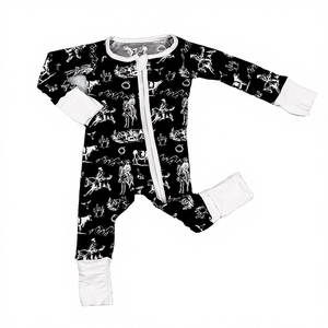 DH ODM Yüksek Kalite Unisex Bebek Bambu Fermuarlı Tulum YKK Çift Yönlü Fermuarlı Her Mevsim Özelleştirilebilir Bedenler 0-3 6-12 Ay - Product Image 1