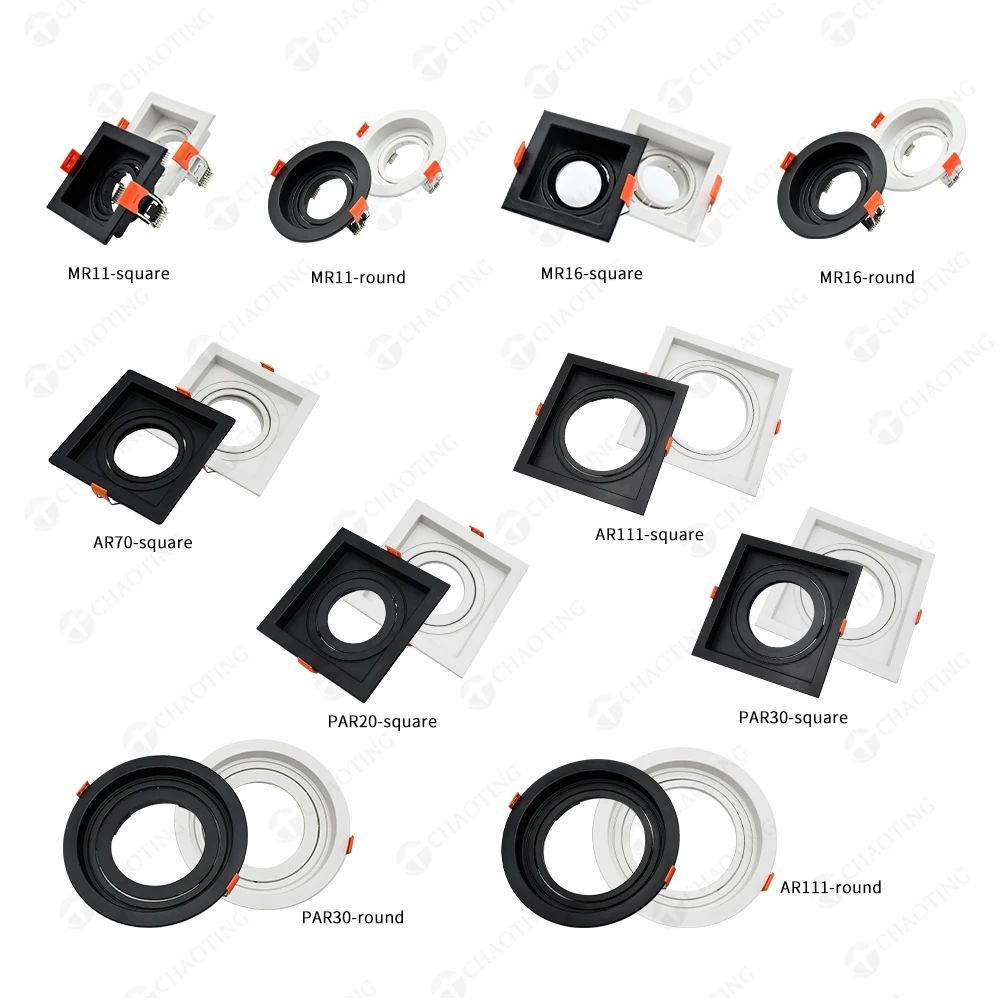 ABS Plástico Recesso Downlight Habitação Halogênio Spotlight MR11 MR16 PAR30 AR111 Suporte da lâmpada Módulo LED Down Light Fixture Fitting