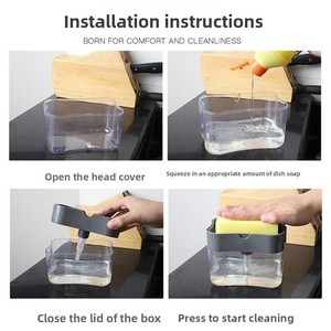 Distributeur automatique de <span class=keywords><strong>savon</strong></span> <span class=keywords><strong>liquide</strong></span> pour cuisine avec brosse à <span class=keywords><strong>vaisselle</strong></span> et éponge intégrée - Product Image 4