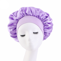 Bonnet en soie satinée pour dormir Bonnets pour femmes noires Bonnet pour dormir Grand bonnet de sommeil Large bande souple Bonnet pour cheveux bouclés