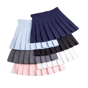 OEM Custom Women High Waist Pleated Skirt Candy Colors Female Mini A-line Plaid skirt Stitching Button Bottom Girls Dance Skirts