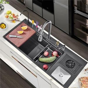 Lavello da Cucina Monoblocco in Acciaio Inox 304 con Display Digitale a Nido d'Ape, Scarico a Sinistra, Rubinetto Estraibile e Lavapiatti - Product Image 6