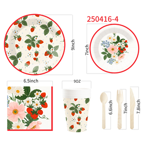 DAMAI - Juego de Platos y Servilletas de Papel con Diseño de Fresas para Decoración de Fiestas de Cumpleaños, Vajilla Desechable con Temática de Frutas para Cumpleaños - Product Image 6