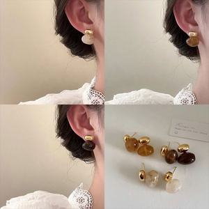 French Vintage Trendy Party Stainless Steel Resin 14K Gold Plated Custom Made Women's Earrings - Product Image 1
