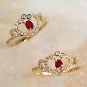 H & F anello in oro e rubino di forma ovale naturale AU750 585 <span class=keywords><strong>375</strong></span> anello in rubino naturale personalizzato con diamanti - Product Image 5