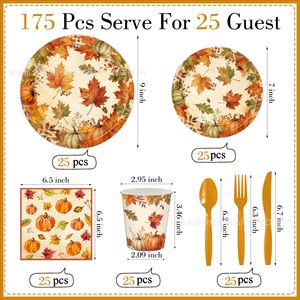 Vaisselle jetable pour fête de la récolte d'automne : assiettes, gobelets et serviettes en papier pour Thanksgiving et les réunions de famille - Product Image 2
