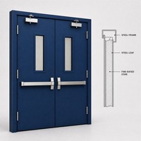 Porte en acier à double battant certifiée WH, résistante au feu pendant 3 heures, avec barre anti-panique, porte métallique d'évacuation d'urgence pour bâtiment commercial