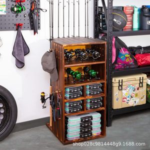 Supporto Per Canne Da Pesca In Legno Con Rotazione 360° – Contiene Fino A 16 Canne – Organizer Da Garage - 3