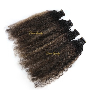 Extensions de <span class=keywords><strong>cheveux</strong></span> humains 6D VMAE Virgin Remy, couleur Ash Balayage Blonde Highlight, texture Coily Afro Kinky Curly - Product Image 2