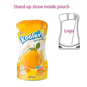 Sac sur support 150ml matériau d'emballage de qualité alimentaire personnalisé avec bec de paille intérieur pochette debout sac en plastique en aluminium