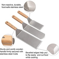 Ensemble de spatules professionnelles en acier inoxydable résistant à la chaleur, outils de barbecue au charbon de bois, manche en bois, spatule à crêpes et hamburgers, boîte