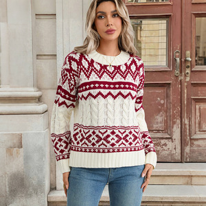 Pull de Noël moche pour femme T-1562, motif flocon de neige et renne, col rond, tricot mignon pour Noël - Product Image 2