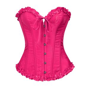 Corset en satin pour femme, rouge rosé, à lacets, cintrant la taille, style court - Product Image 5