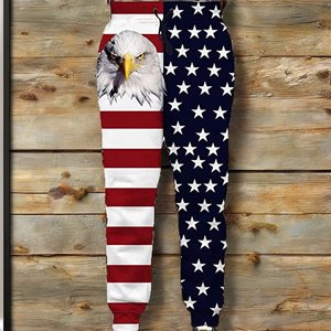 Pantalon de jogging d'hiver pour homme, imprimé intégral, style décontracté chic, pour activités de plein air, motif drapeau américain, en tissu polyester sublimé - Product Image 2