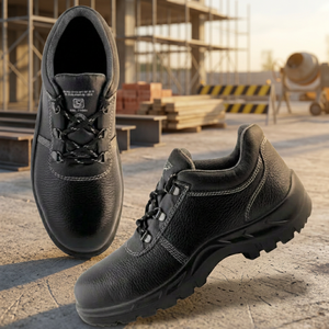 Chaussures de sécurité en cuir à embout d'acier pour hommes, semelle extérieure en caoutchouc antidérapante, lacets, bottes de travail, toutes saisons, semelle intermédiaire en EVA - Product Image 1