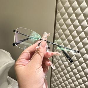 Montures de lunettes sans monture Danyang, ovales, verres en résine transparente, unisexe, design quadrilatère en titane à mémoire de forme 23013 - Product Image 5