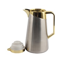 Bouilloire à eau moderne de luxe en acier inoxydable avec couvercle et poignée dorés, design à isolation thermique