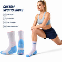 Chaussettes de sport tricotées pour hommes et jeunes, montantes, renforcées à la cheville, pour marathon, course professionnelle, épaisses, à semelle en tissu éponge, antidérapantes, séchage rapide