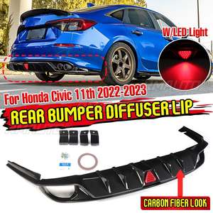 Carbon Fiber Look Rear Bumper <b>Diffuser</b> Lip Spoiler <b>With</b> <b>LED</b> <b>Light</b> for Honda Civic 11th 2022-2023 - Product Image 1