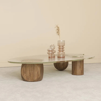Table Basse Moderne pour Salon, Design Nordique en Bois avec Plateau en Verre Transparent