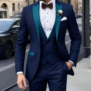 <span class=keywords><strong>Costume</strong></span> trois pièces ajusté pour <span class=keywords><strong>homme</strong></span> avec revers en pointe, tenue de soirée légère et formelle, en tissu polyester - Product Image 4