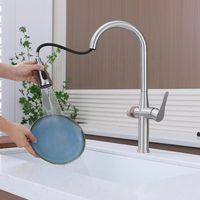 Robinet de cuisine rétractable 3 en 1 en acier inoxydable 304 à trois voies Mélangeur d'évier Robinet de filtre à eau potable