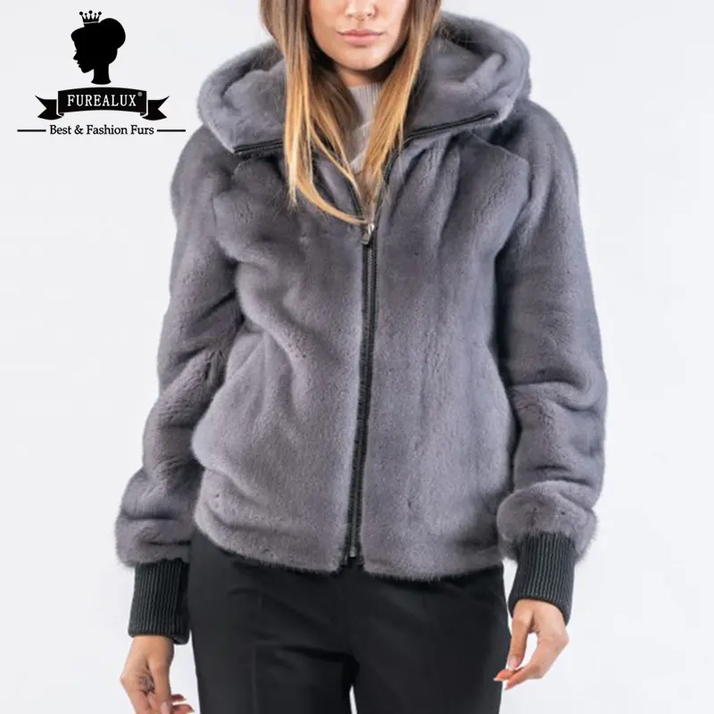 Nuova moda cappotto invernale in pelliccia di visone con cappuccio giacca invernale calda alla moda della natura cappotti in pelliccia di visone