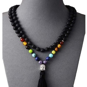 Volcanic Stone 108-Bead Knotted Tassel <b>Necklace</b> 8mm Natural Mala Bead Sweater Chain <b>Long</b> <b>Necklace</b> Unisex Fashion Jewelry - Product Image 5